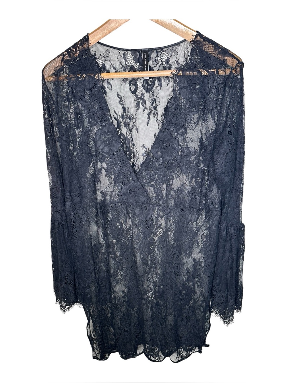 Coquette Diva Black Lace Tunic Cover Up One Size Bell Sleeves Whimsygoth Witchy